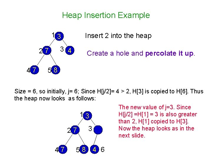 Heap Insertion Example 13 3 4 27 47 Insert 2 into the heap Create Heap Insertion Example 13 3 4 27 47 Insert 2 into the heap Create