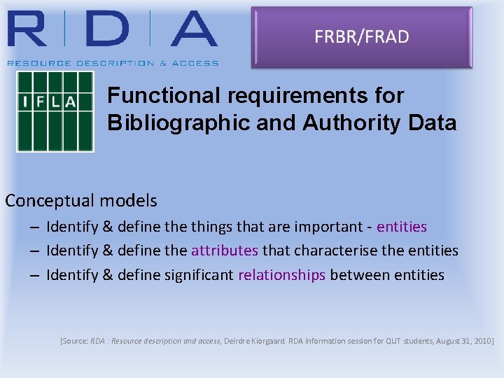 Functional requirements for Bibliographic and Authority Data Conceptual models – Identify & define things