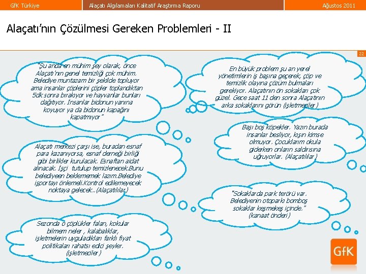 Gf. K Türkiye Alaçatı Algılamaları Kalitatif Araştırma Raporu Ağustos 2011 Alaçatı’nın Çözülmesi Gereken Problemleri