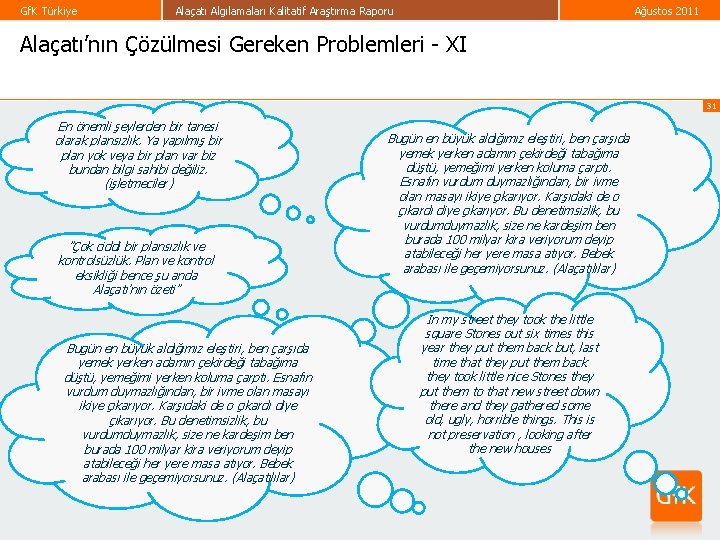 Gf. K Türkiye Alaçatı Algılamaları Kalitatif Araştırma Raporu Ağustos 2011 Alaçatı’nın Çözülmesi Gereken Problemleri