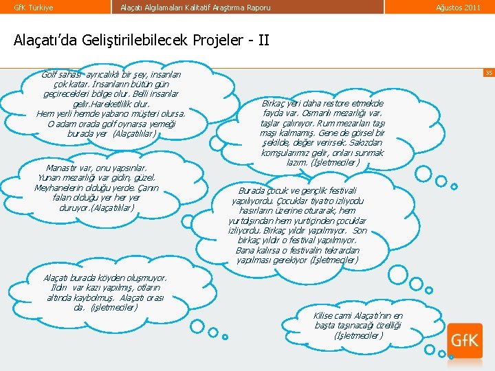 Gf. K Türkiye Alaçatı Algılamaları Kalitatif Araştırma Raporu Ağustos 2011 Alaçatı’da Geliştirilebilecek Projeler -