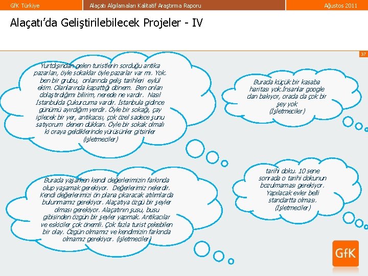 Gf. K Türkiye Alaçatı Algılamaları Kalitatif Araştırma Raporu Ağustos 2011 Alaçatı’da Geliştirilebilecek Projeler -