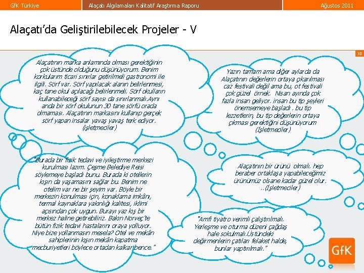 Gf. K Türkiye Alaçatı Algılamaları Kalitatif Araştırma Raporu Ağustos 2011 Alaçatı’da Geliştirilebilecek Projeler -