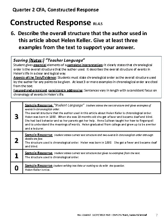 Quarter 2 CFA, Constructed Response RI. 4. 5 6. Describe the overall structure that