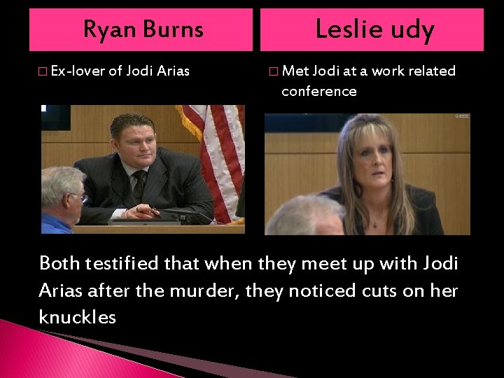 Ryan Burns � Ex-lover of Jodi Arias Leslie udy � Met Jodi at a