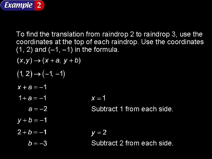 To find the translation from raindrop 2 to raindrop 3, use the coordinates at