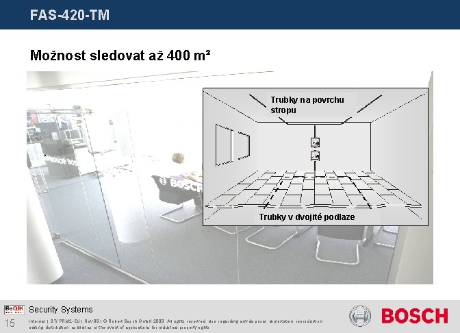FAS-420 -TM Možnost sledovat až 400 m² Trubky na povrchu stropu . Trubky v