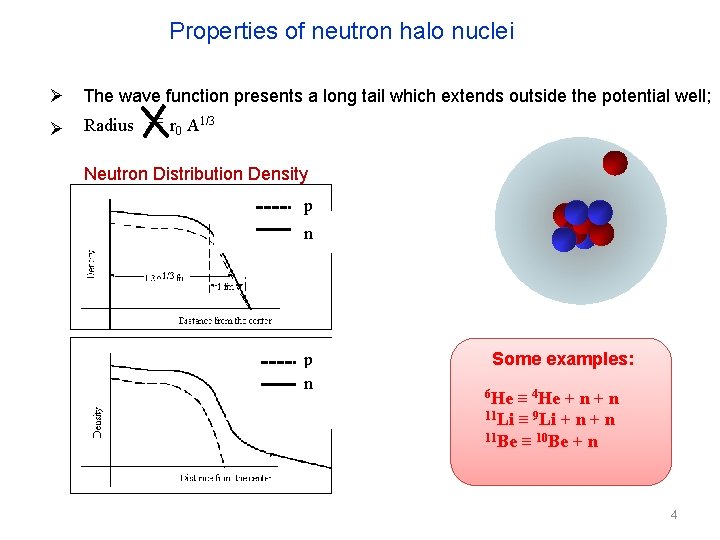 Properties of neutron halo nuclei Ø The wave function presents a long tail which