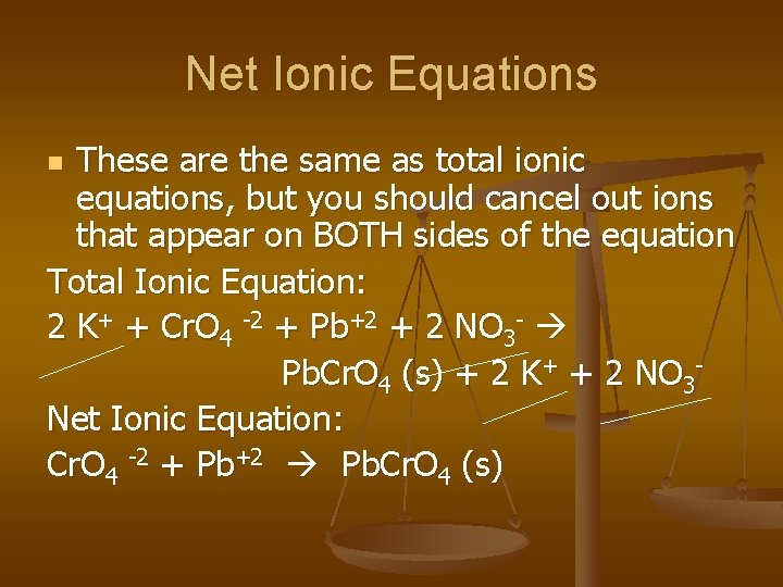 Net Ionic Equations These are the same as total ionic equations, but you should