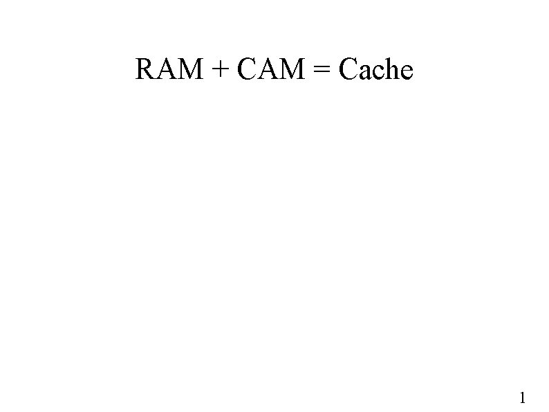 RAM + CAM = Cache 1 