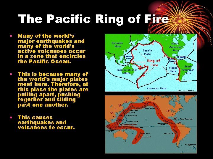 The Pacific Ring of Fire • Many of the world’s major earthquakes and many