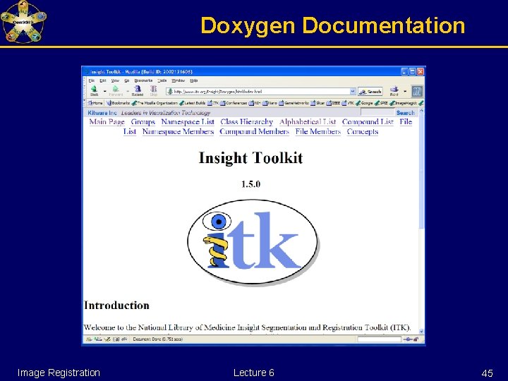 Doxygen Documentation Image Registration Lecture 6 45 