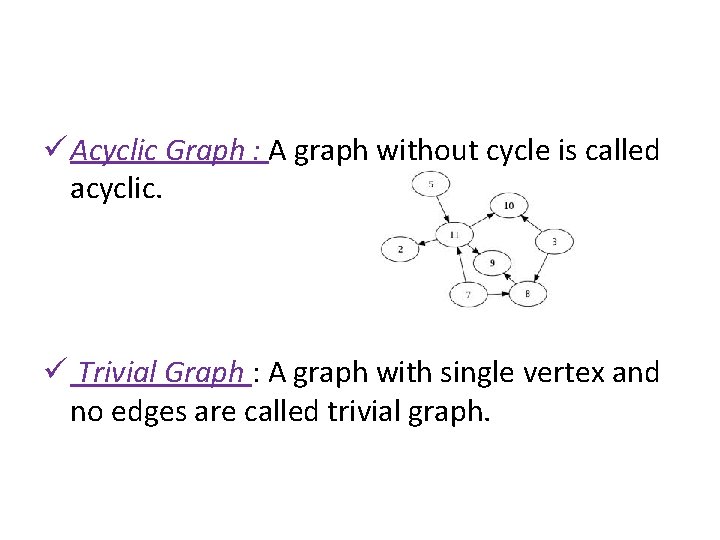 ü Acyclic Graph : A graph without cycle is called acyclic. ü Trivial Graph ü Acyclic Graph : A graph without cycle is called acyclic. ü Trivial Graph