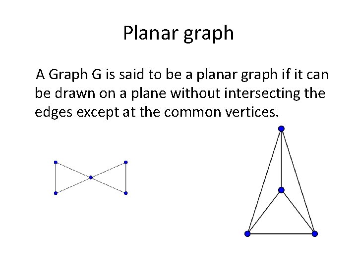 Planar graph A Graph G is said to be a planar graph if it Planar graph A Graph G is said to be a planar graph if it