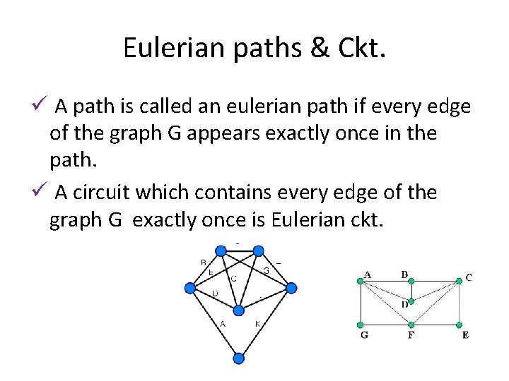 Eulerian paths & Ckt. ü A path is called an eulerian path if every Eulerian paths & Ckt. ü A path is called an eulerian path if every