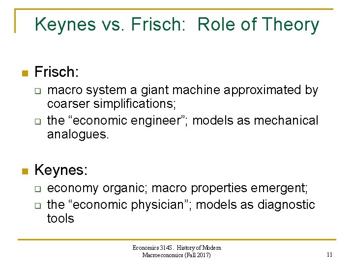 Keynes vs. Frisch: Role of Theory n Frisch: q q n macro system a Keynes vs. Frisch: Role of Theory n Frisch: q q n macro system a