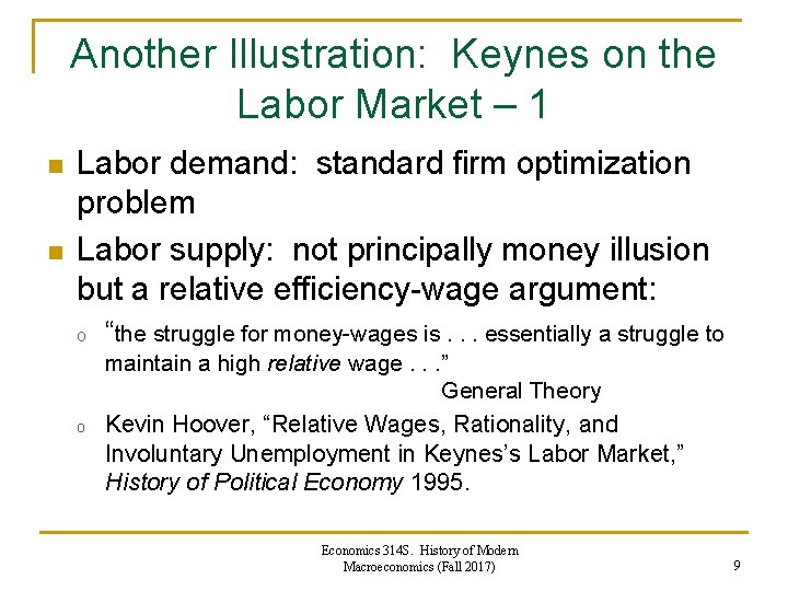 Another Illustration: Keynes on the Labor Market – 1 n n Labor demand: standard Another Illustration: Keynes on the Labor Market – 1 n n Labor demand: standard