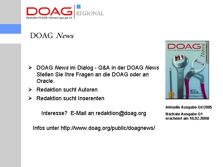 DOAG News Ø DOAG News im Dialog - Q&A in der DOAG News Stellen