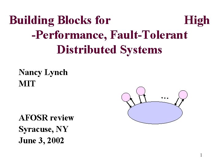 Building Blocks for High -Performance, Fault-Tolerant Distributed Systems Nancy Lynch MIT … AFOSR review