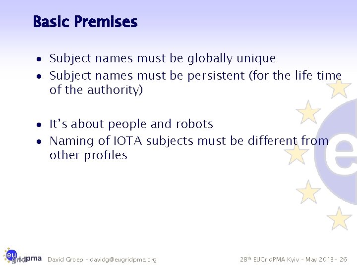 Basic Premises · Subject names must be globally unique · Subject names must be