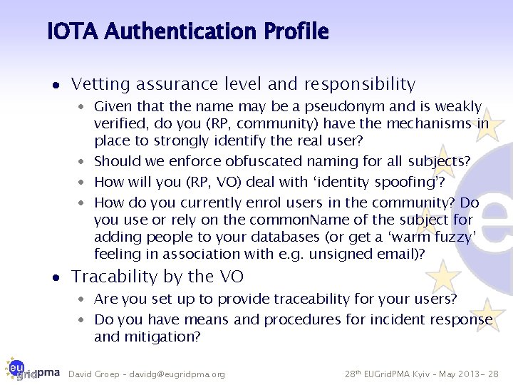 IOTA Authentication Profile · Vetting assurance level and responsibility · Given that the name