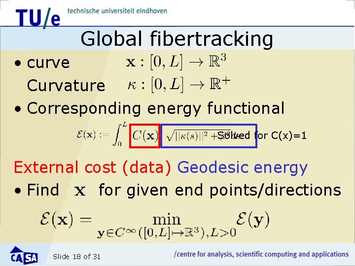 Global fibertracking • curve Curvature • Corresponding energy functional Solved for C(x)=1 External cost