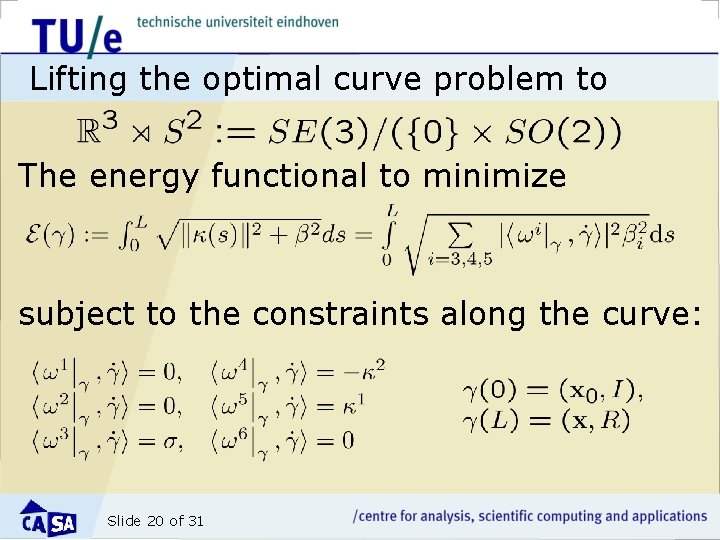 Lifting the optimal curve problem to The energy functional to minimize subject to the
