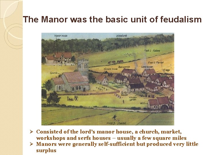 The Manor was the basic unit of feudalism Ø Consisted of the lord’s manor