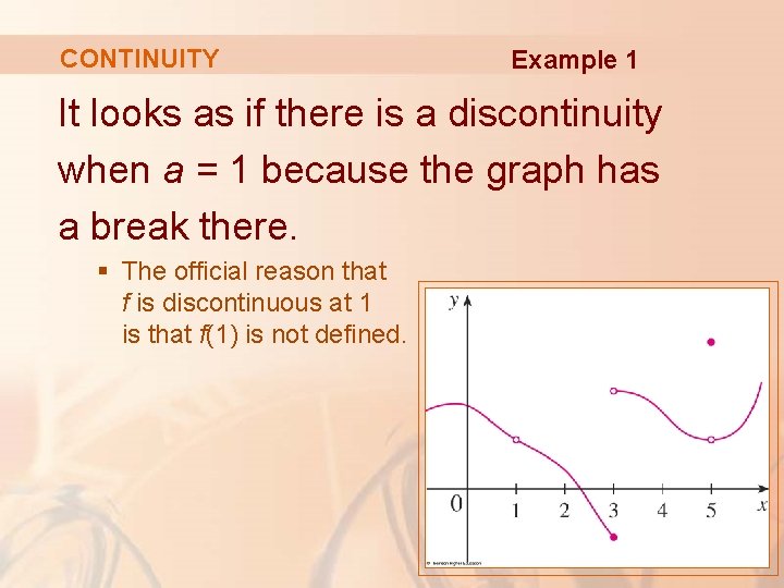 CONTINUITY Example 1 It looks as if there is a discontinuity when a =