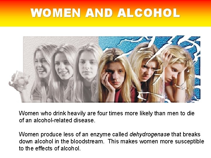 WOMEN AND ALCOHOL Women who drink heavily are four times more likely than men