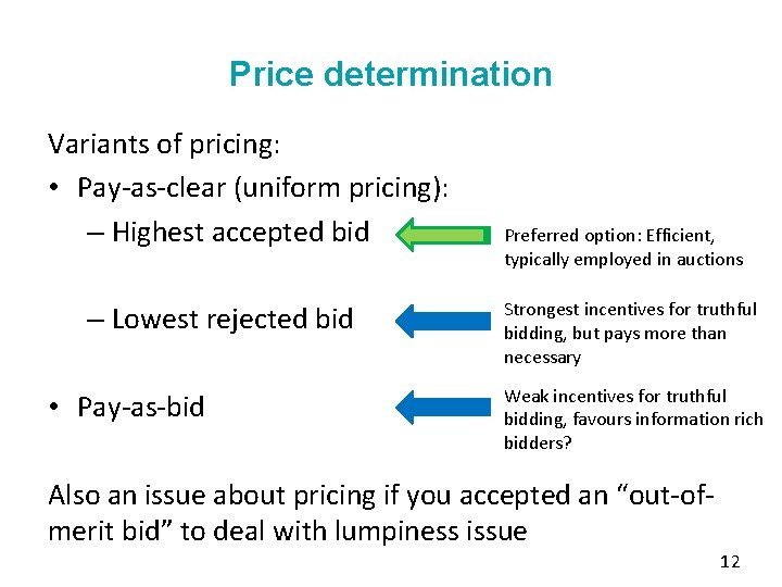 Price determination Variants of pricing: • Pay-as-clear (uniform pricing): – Highest accepted bid –