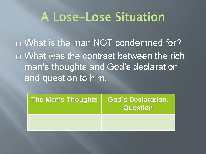 � � What is the man NOT condemned for? What was the contrast between � � What is the man NOT condemned for? What was the contrast between