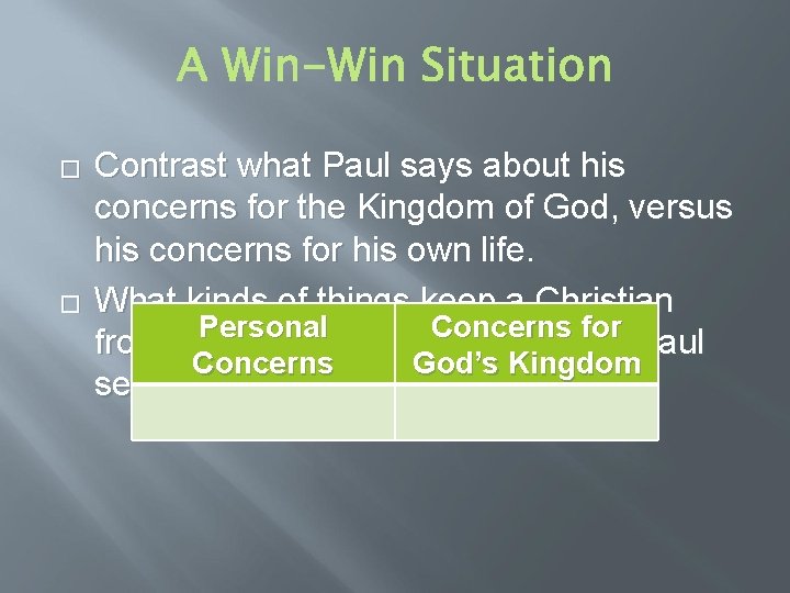 � � Contrast what Paul says about his concerns for the Kingdom of God, � � Contrast what Paul says about his concerns for the Kingdom of God,