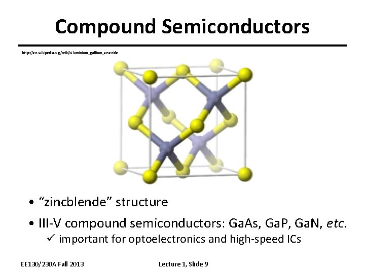 Compound Semiconductors http: //en. wikipedia. org/wiki/Aluminium_gallium_arsenide • “zincblende” structure • III-V compound semiconductors: Ga.