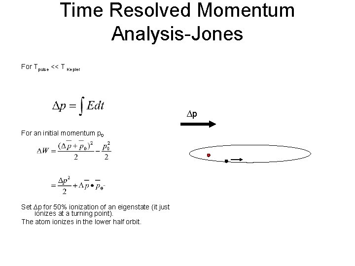Time Resolved Momentum Analysis-Jones For Tpulse << T Kepler ∆p For an initial momentum