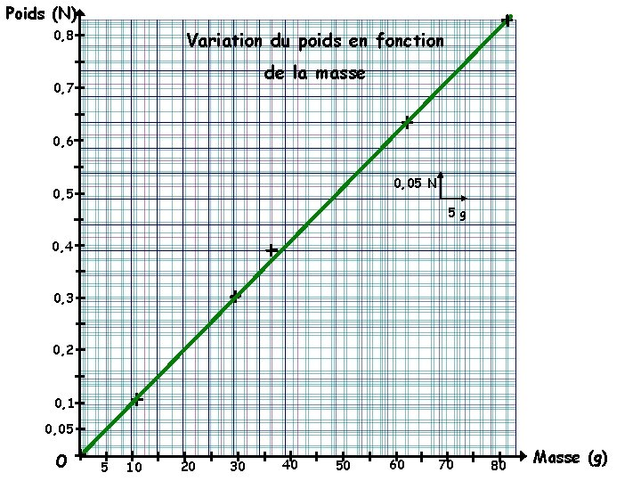 Poids (N) 0, 8 Variation du poids en fonction de la masse 0, 7