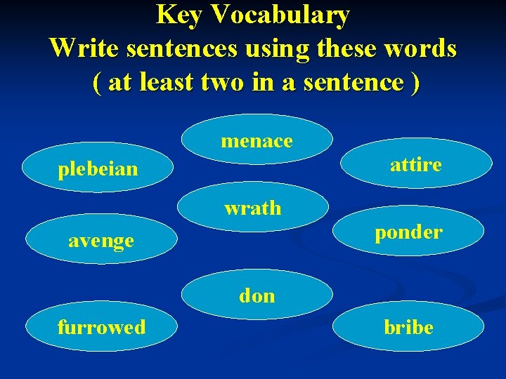 Key Vocabulary Write sentences using these words ( at least two in a sentence