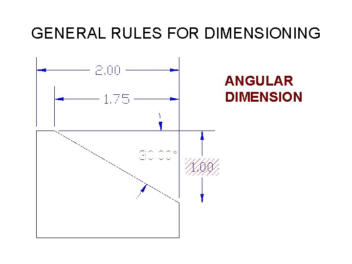 GENERAL RULES FOR DIMENSIONING • ANGULAR DIMENSION 