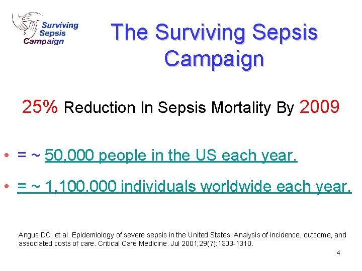 The Surviving Sepsis Campaign 25% Reduction In Sepsis Mortality By 2009 • = ~ The Surviving Sepsis Campaign 25% Reduction In Sepsis Mortality By 2009 • = ~