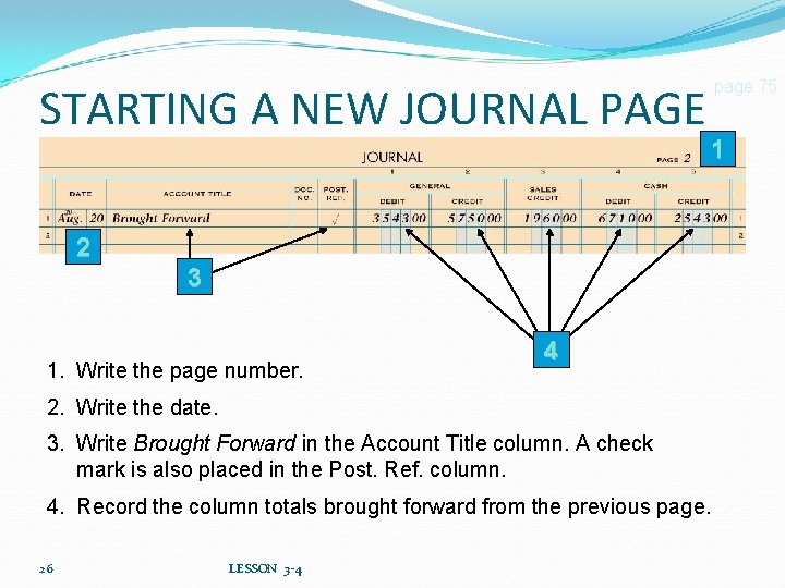 STARTING A NEW JOURNAL PAGE 2 page 75 1 3 1. Write the page