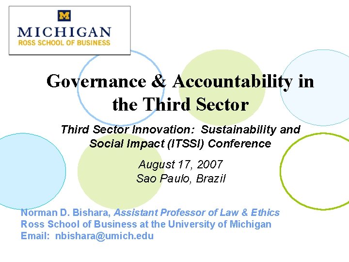 Governance & Accountability in the Third Sector Innovation: Sustainability and Social Impact (ITSSI) Conference