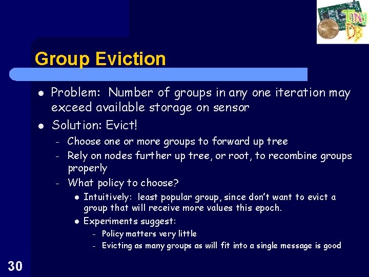 Group Eviction l l Problem: Number of groups in any one iteration may exceed