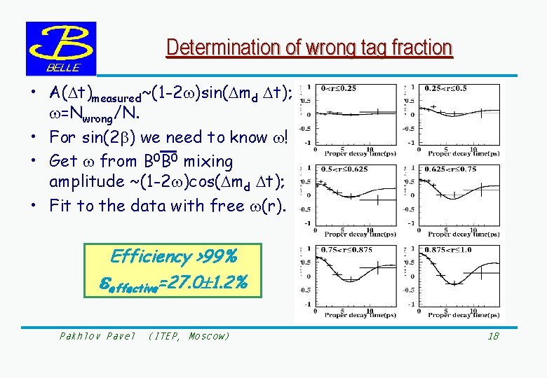 Determination of wrong tag fraction • A( t)measured~(1 -2 )sin( md t); =Nwrong/N. •