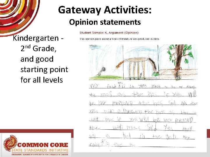 Gateway Activities: Opinion statements Kindergarten - 2 nd Grade, and good starting point for