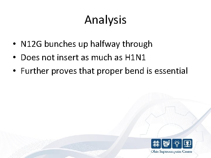 Analysis • N 12 G bunches up halfway through • Does not insert as