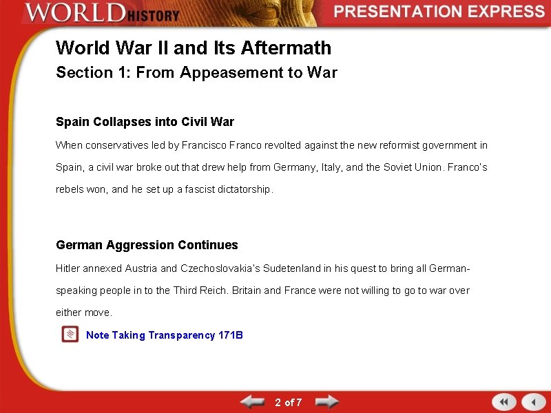 World War II and Its Aftermath Section 1: From Appeasement to War Spain Collapses