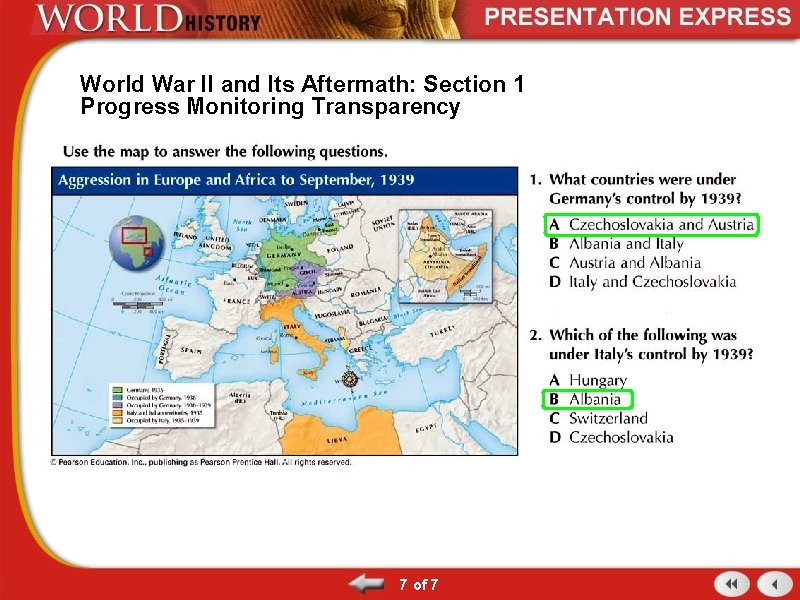 World War II and Its Aftermath: Section 1 Progress Monitoring Transparency 7 of 7