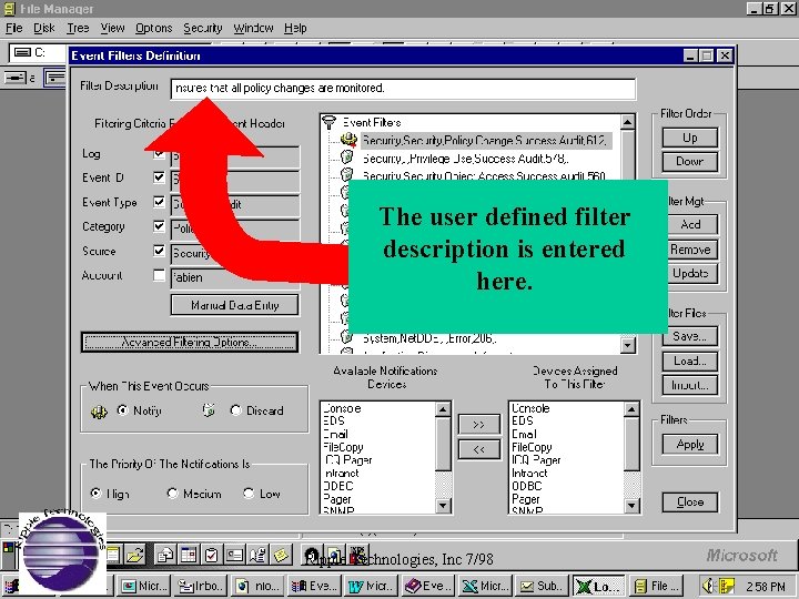 LOGCASTER FILTER The user defined filter description is entered here. USER DEFINED FILTER Ripple