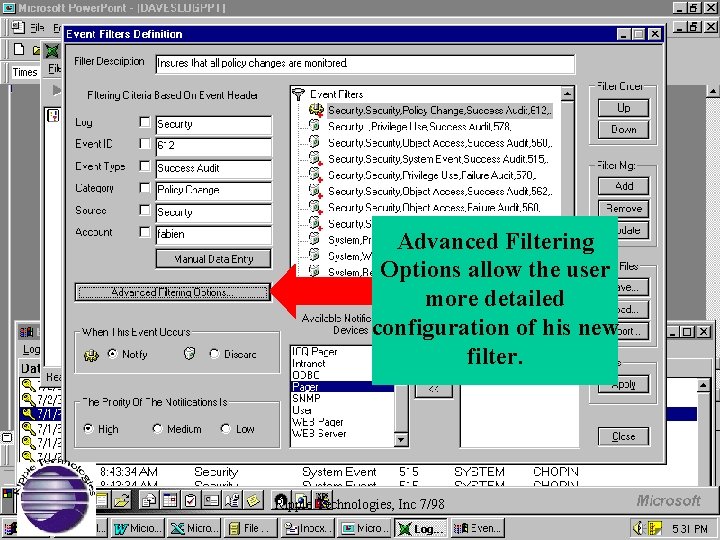 Advanced Filtering Options allow the user more detailed configuration of his new filter. Ripple