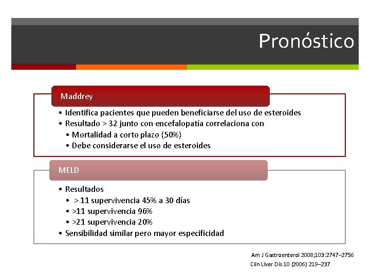 Pronóstico Maddrey • Identifica pacientes que pueden beneficiarse del uso de esteroides • Resultado